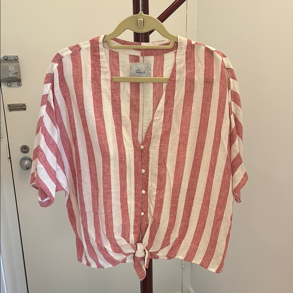 Rails Red and White Short Sleeve Button Down Top